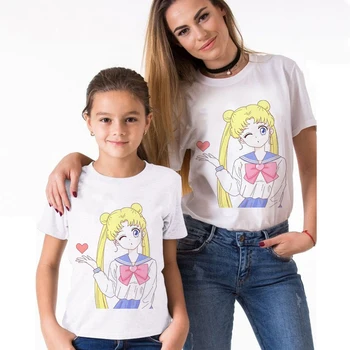 Sailor Moon Pavasario Vasaros Juokinga Motina ir Dukra Drabužiai, marškinėliai Estetinės Marškinėlius, Vaikams, Drabužiai Šeimai Atrodo, Komplektai, T-shirts