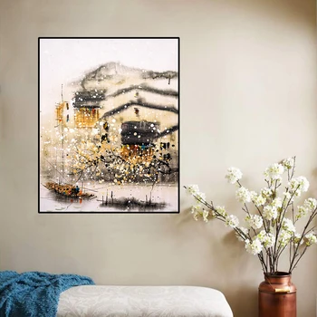 Abstraktus Peizažas Sienos Menas Drobė Plakatas Akvarelė Valtis, Kalnų Kinų Stiliaus Nuotraukos Kambarį Namo Apdaila