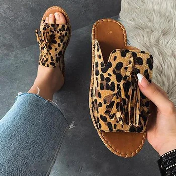 Moterų sandalai Leopard Kutas Gladiatorių Sandalai moterims, Batai Vasarai Butas Batai PU Odos Mulų batai moterims Femmes sandales