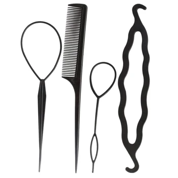 4pcs Plaukų Twist Stilius Įrankiai, Rinkinys Plastiko Plaukų Šukos + Plastiko surišti į arklio Plaukų Braider Maker 
