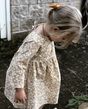 Rudenį Bamblys Baby Girl Drabužius ilgomis Rankovėmis Gėlių Spausdinti Mini Suknelė Tutu Atsitiktinis Suknelė Rudens Drabužiai 6M-4Y
