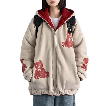 2020 m. Žiemos Paltai Striukės Moterims Aksomo Storas Šiltas Paltas Atsitiktinis Pagrindinis Medvilnės atspausdinti Outwear Mados Studentas, Jaunas Korėja Japonija
