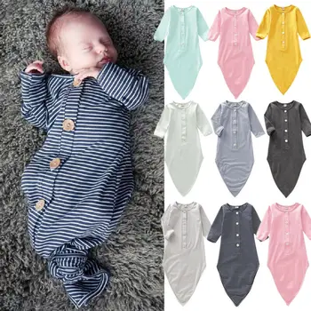 Naujas Naujagimiui Baby Berniukas Ir Mergaitė Dryžuotas Miego Drabužius, Miegmaišį Sleepwear Skrybėlę