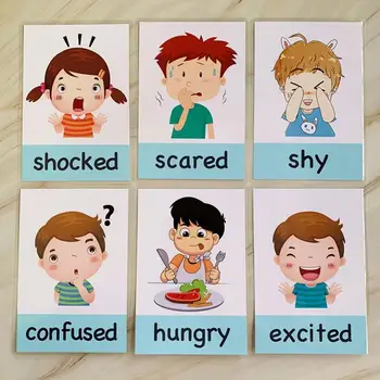 14pcs Animacinių filmų Emocijų Flash Kortelės Montessori Vaikai anglų kalbos Mokymosi Korteles Vaikams, Kūdikių Ankstyvojo Ugdymo Atminties Trainning Žaislas