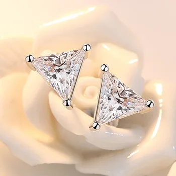 925 Sterlingas Sidabro Cirkonis Žvaigždžių Geometrinis Trikampiai Stud Auskarai Moterims Laisvalaikio Stiliaus Mergina Earings