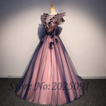 2019 Romantiška Tamsiai Rožinė Vestuvių Suknelės 3D Gėlių Nėrinių Appliques Quinceanera Keltas Kamuolys Suknelė Vestuvių Suknelė Chalatas de mariee G0114