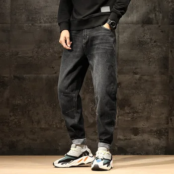 Japonijos Vintage Mados Vyrai Džinsai Palaidi Tinka Retro Mėlyna Kankina Džinsinio Haremo Kelnės Streetwear Hip-Hop Džinsai Vyrų Pločio Kojų Kelnės