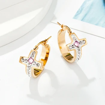 Karšto specialios Geometrinės Aukso Spalvos Kryžiaus ausies žiedai Brinco Aukštos kokybės Cirkonis Hoopas Auskarai Moterų boucle d ' oreille 2020 dovana