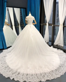 J66712 jancember nėrinių vestuvių suknelės plius dydžio seksualus brangioji, nuo peties kamuolys chalatai su ilgai traukinio dantel vestuvinė suknelė