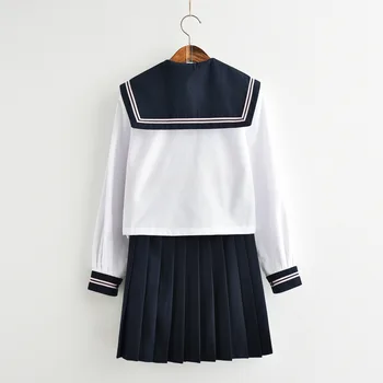 Ilgomis Rankovėmis Vienodas Japonijos aukštųjų Mokyklų Uniformų Merginos Sailor Klostuotas Sijonas JK Rinkiniai Uniformes Estudiantes Saia Colegial