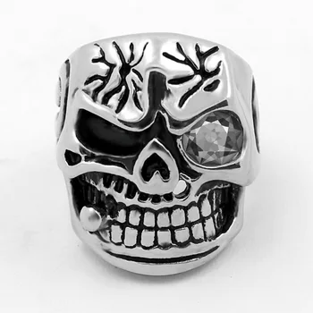 Naujas mados vyriški sidabro spalvos nerūdijančio plieno kaukolės žiedas gothic punk stiliaus žiedas patraukli kaukolės žiedas J255