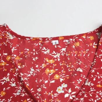 Vasaros Suknelė Mados Raudona Atsitiktinis Ponios Gėlių Spausdinti Mygtuką Priekyje, Padalintas Ilgio Suknelės, Naują Atvykimo Drabužiai Moterims, 2021 M. Rudenį
