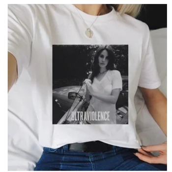 LUSLOS lana del rey laiškas išspausdintas moterų marškinėliai vasaros trumpomis rankovėmis atsitiktinis baltos spalvos marškinėlius moterims streetwear viršuje korėjos pop marškinėliai