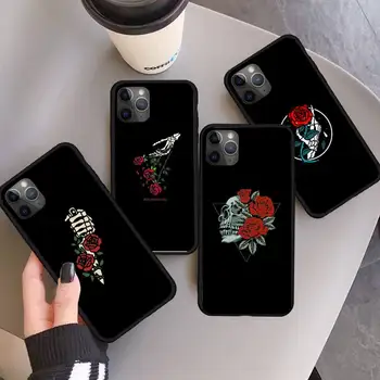 Kaukolė Rožės estetika Telefono dėklas skirtas iPhone 11 12 pro XS MAX 8 7 6 6S Plus X 5S SE 2020 XR