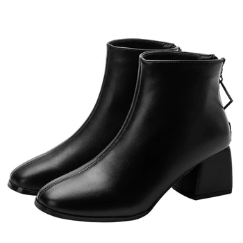 JIANBUDAN 2020 naujas moterų batai Rudens-Žiemos Mados Kanopų Kulniukai batai PU odos pliušinis moterų 