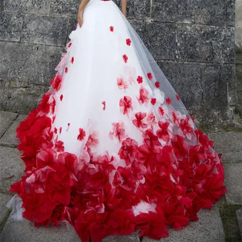 O-Kaklo Raudonos Nėrinių Appliques Vestuvių Suknelės Su 3D Gėlės Puošia Dviejų dalių, Vestuvinės Suknelės Užsakymą Plus Size Pavasario