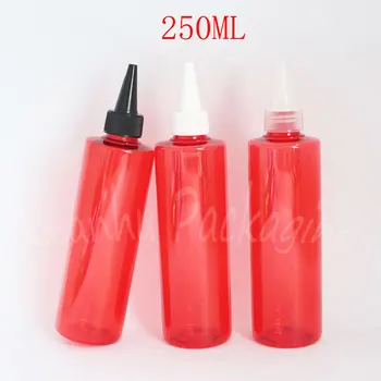 250ML Raudona Plastiko Butelis Atkreipė Burną Bžūp , 250CC Šampūnas / Džemas Pakuotė Butelis , Tuščias Kosmetikos Bako ( 25 PC 