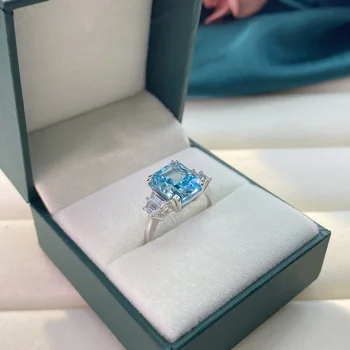 Ponios Vestuvinį Žiedą, Romantiškas Putojantis Blue Diamond 925 Sterlingas Sidabro Sužadėtuvių Žiedai Moterims Bauda Papuošalai Dovana