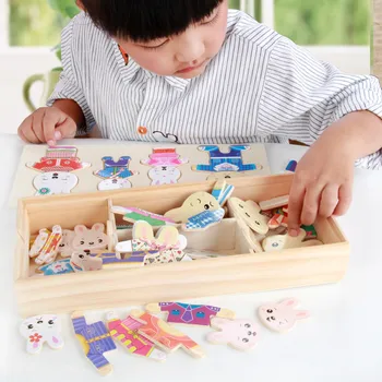 Triušis persirengti mediniai galvosūkiai Montessori Ugdymo Medinių Žaislų Triušiui Padažu Dėlionės žaislas Žaislas Vaikams