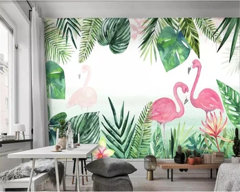 Beibehang namų interjero Mažų šviežių tropinių augalų flamingo kambarį tapetai, fone, sienos tapetai, vaikų kambarys freskos