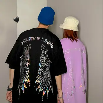 Gotikos marškinėlius moterims, vyrams marškinėliai atspindintis korėjos marškinėliai trumpomis rankovėmis vasarą pora plius dydis drabužių streetwear viršūnes tees