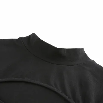 Mados Pagrindinio Long Sleeve Black Ponios Suknelės Harajuku Punk Atsitiktinis Suknelė Moterims Iškirpti Aukšto Kaklo Bodycon Mini Suknelė Rudenį