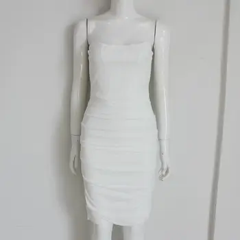 2020 Moterų Mados Seksualus Stebėjimo Rankovių Puoštas Vientisos Baltos Bodycon Medvilnės Suknelė Vestidos Elegantiška Moteriška Vasaros Suknelė Šalis