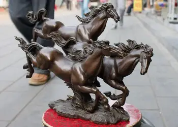 Kinų Feng shui Grynas Bronzos Šuoliais Paleisti Trys Arkliai Laimingas Statula