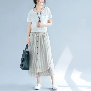 Medvilnės skalbiniai derliaus plius dydis atsitiktinis palaidų vasaros kelnės moterims, platus kojos haremas sijonas, kelnės 2021 pantalon femme streetwear