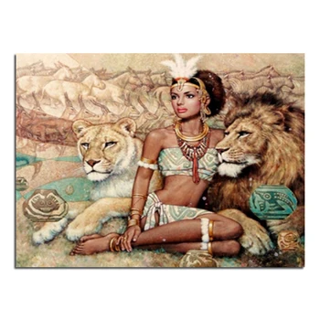 Mergina ir liūtas 40x30 Diamond siuvinėjimo 