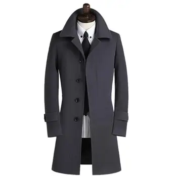 Single-breasted atlapų atsitiktinis vilnoniai paltai vyrams tranšėjos paltai ilgomis rankovėmis, plonas paltas mens kašmyro paltai anglija didelis dydis 9XL