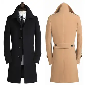 Single-breasted atlapų atsitiktinis vilnoniai paltai vyrams tranšėjos paltai ilgomis rankovėmis, plonas paltas mens kašmyro paltai anglija didelis dydis 9XL