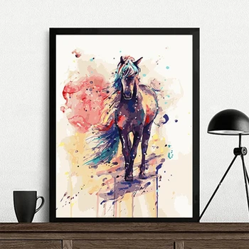 Kūrybos Abstrakčių Geometrinių Akvarelė Jodinėjimas Žirgais Drobės Tapybos Gyvūnų Plakatas 
