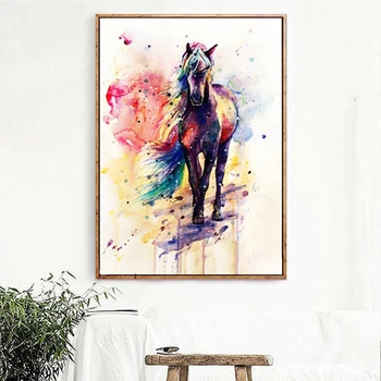 Kūrybos Abstrakčių Geometrinių Akvarelė Jodinėjimas Žirgais Drobės Tapybos Gyvūnų Plakatas 