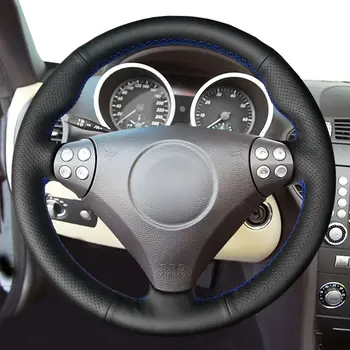 Juodoji Ranka prisiūta natūralios Odos Automobilio Vairo Dangtelis, Skirtas Mercedes Benz A-Klasės A160 A180 2004-2012