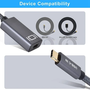 2 x USB C/ Tipas-C, Mini DisplayPort Adapteris Ultra HD Adapterio Kabelį 4K @ 60Hz / 2K @ 144Hz, Tinka Apple 