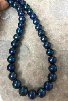 Nemokamas pristatymas nuostabiu 10-11 turo black blue pearl karoliai 18inch 14k