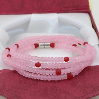 Aukštos kokybės ilgos grandinės 4 eilių, magnetinis užsegimas 2*4mm mielas rožinis akmuo abacus briaunoti karoliukai, vienas daugiasluoksnės apyrankės jewelryB2771