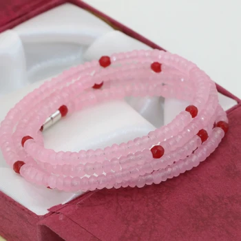 Aukštos kokybės ilgos grandinės 4 eilių, magnetinis užsegimas 2*4mm mielas rožinis akmuo abacus briaunoti karoliukai, vienas daugiasluoksnės apyrankės jewelryB2771