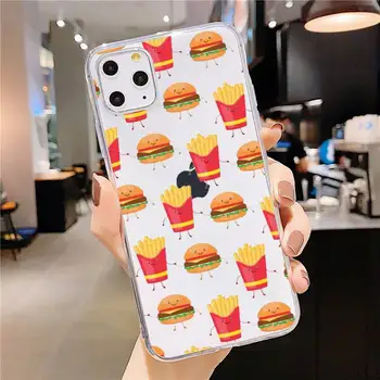 Mielas animacinių filmų hamburger fri, pica Telefono dėklas Skaidri minkšta iphone 5 5s 5c se 6 6s 7 8 11 12 plus x mini xs xr pro max