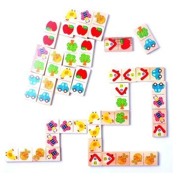 28pcs Medinis Domino Vaisių Gyvūnų Atpažinti Blokai Domino Žaidimai Dėlionės Montessori Vaikų Mokymąsi, Švietimo Dėlionė vaikų Žaislų