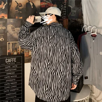 Rudenį Zebras Spausdinti Marškinėliai Vyrų Mados Retro Laisvalaikio Marškiniai Vyrai Streetwear Laukinių Prarasti korėjos ilgomis rankovėmis Marškinėliai, Vyrai, M-5XL