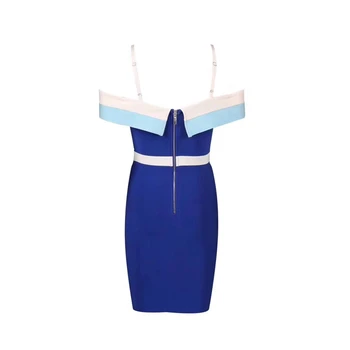 Aukštos Kokybės 2019 Elegantiškas Stilius Spageti Dirželis Tvarstis Suknelė Mados Mėlyna Dryžuotas Trumpomis Rankovėmis Suknelė Įžymybė Šalies Vestidos