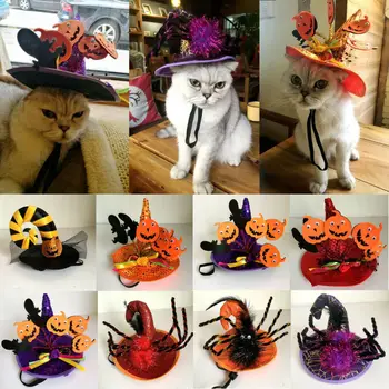 Naminių Kačių ir Šunų Helovinas Kepurės Kostiumai Voras Moliūgų Cosplay Bžūp Hat-Šuo, Katė Ragana Wizard Hat Helovinas Šalys