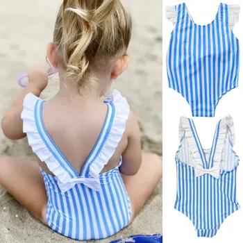 Vasarą merginos plaukimas kostiumas 1-5 Metų Bamblys Vaikams Baby Girl Bikini Dryžuotas vientisas maudymosi kostiumėlį, maudymosi Kostiumėliai, Paplūdimio mergaičių kostiumai 2021