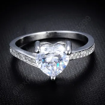 Korėjos Vestuvių Piršto Reikmenys, Papuošalai White Heart Crystal Cubiz Cirkonis Moterų Piršto Žiedas 925 Sterlingas Sidabro Žiedai