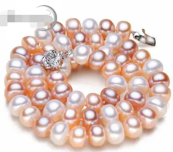 Pardavimo Papuošalai>>9-10mm Gėlo vandens nekilnojamojo perlų vėrinį vestuvių baltos spalvos natūralių perlų karoliai, papuošalai mergina 18inch