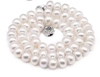 Pardavimo Papuošalai>>9-10mm Gėlo vandens nekilnojamojo perlų vėrinį vestuvių baltos spalvos natūralių perlų karoliai, papuošalai mergina 18inch