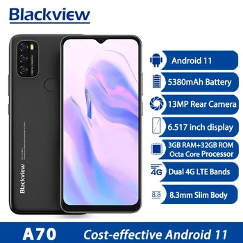 2021 Naujas Blackview A70 Android 11 Octa Core, 3GB 32GB 5380mAh Išmanųjį telefoną 6.517