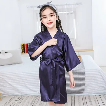 Vaikai Sleepwear Kimono Skraiste Kietas Namų Drabužių Satino Chalatas Suknelė Intymus Apatinis Trikotažas Atsitiktinis Homewear Naktiniai Drabužiai Pižamą